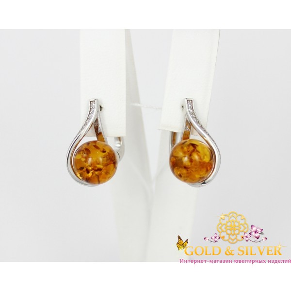 Жіночі сережки срібні з бурштином "Теплота" 1076с , Gold &amp Silver Gold & Silver, Украина